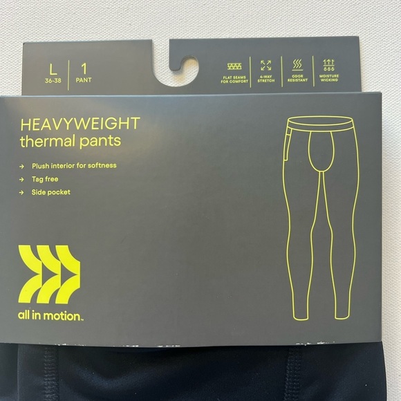 NWT Men's Heavyweight Thermal Pants - All in Motion™ BLACK Size Large 36-38 (H1) - Picture 2 of 3